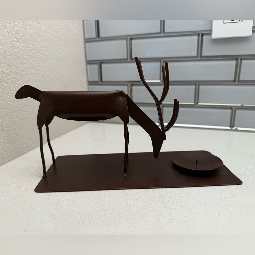 Folk Art Deer Metal Candle Holder Cabin Christmas Reindeer Rustic - Picture 5 of 13